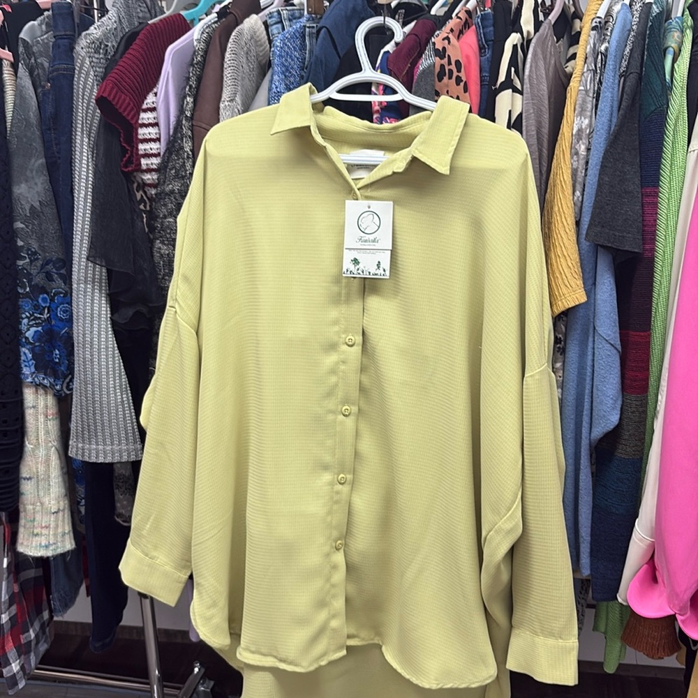 Light yellow Button-Up Oversized Shirt Jacket